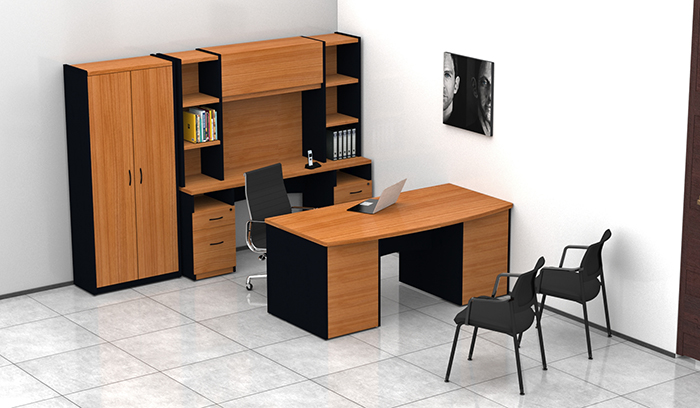 escritorio directivo para oficina con credenza y libreros