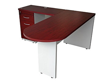escritorios para oficina economicos en forma de l con cajonera caoba con blanco