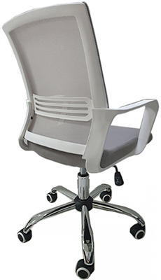 silla secretarial color blanco con ruedas y mecanismo reclinable con descansa brazos fijos