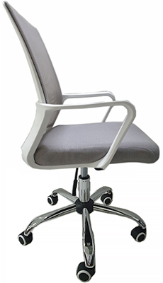 silla secretarial color blanco con ruedas y base metálica cromada