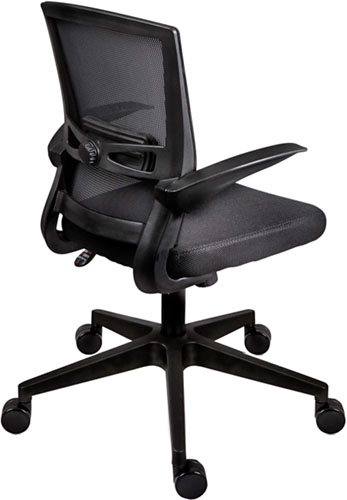 silla secretarial para oficina con descasa brazos abatibles y respaldo tapizado en malla con soporte lumbar