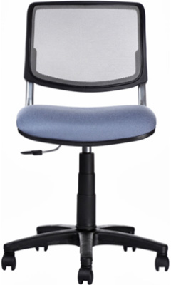 silla secretarial giratoria con respaldo tapizado en malla y palanca para ajuste de altura
