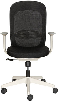 sillas operativas en color blanco con tapicería en color negro y mecanismo reclinable con pistón neumático de gas y descansa brazos 