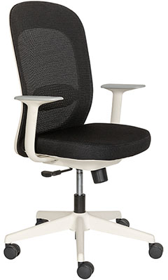 sillas operativas en color blanco con tapicería en color negro y mecanismo reclinable con pistón neumático de gas