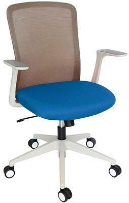 sillas operativas para oficina blancas con mecanismo reclinable y respaldo tapizado en malla color gris