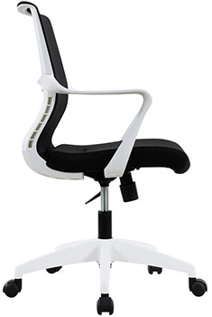 sillas operativas para oficina home office con descansa brazos fijos en color blanco con tela color negro