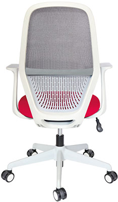 sillas operativas para oficinas en color blanco respaldo alto y mecanismo reclinable con descasa brazos fijos y pistón neumático de gas