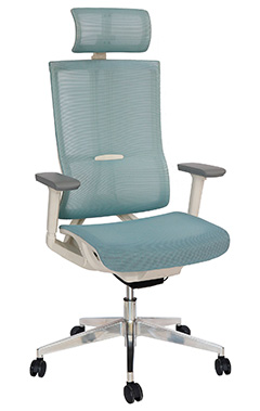 sillón directivo ergonómico con asiento y respaldo tapizado en malla de alta resistencia color azul celeste