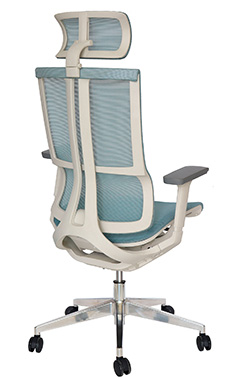 sillón directivo ergonómico con cabecera ajustable, descansa brazos ajustables, mecanismo reclinable y base de aluminio pulido.