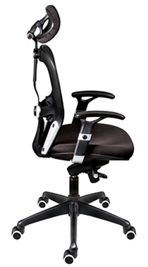 sillón directivo ergonómico con cabecera ajustable, soporte lumbar y descansa brazos ajustables con mecanismo de rodilla