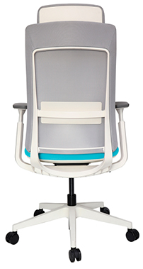 sillón directivo para oficina en color blanco con respaldo medio tapizado en malla gris