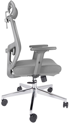 sillón ejecutivo con cabecera y respaldo tapizado en malla y soporte lumbar y descansa brazos ajustables en forma de 