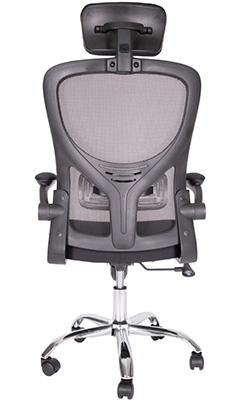 sillón ejecutivo con descansa brazos abatibles y base metálica cromada con rodajas de nylon