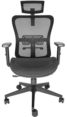 sillón ejecutivo ergonómico con cabecera, asiento y respaldo tapizado en malla color negro