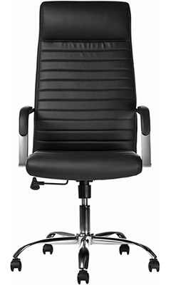 sillón ejecutivo respaldo alto con mecanismo reclinable y base metálica cromada con rodajas