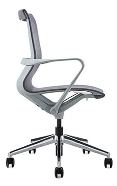 sillones semi ejecutivos con asiento y respaldo tapizados en malla color gris con mecanismo reclinable y base de aluminio con rodajas 