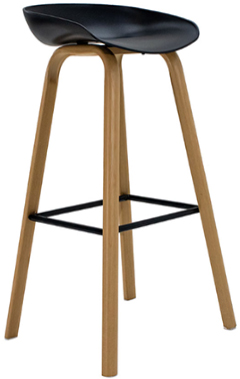 banco alto tocco con cuatro patas metalicas tipo madera y asiento de polipropileno