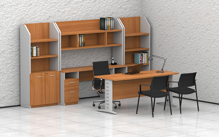 escritorio ejecutivo para oficina con libreros de pie laterales