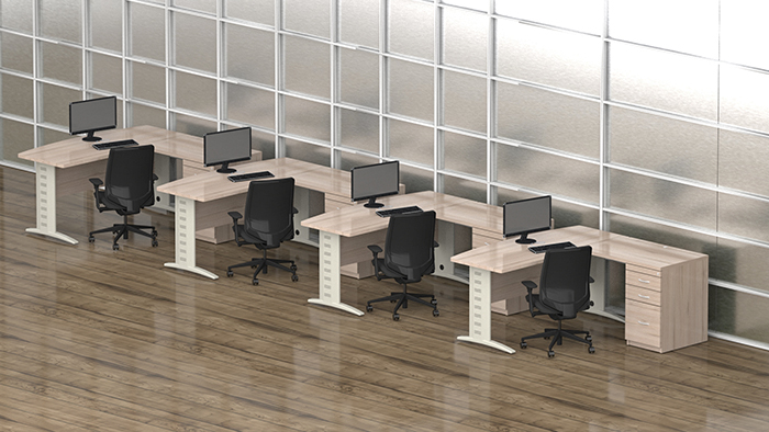 escritorio secretarial para oficina con forma de escuadra con patas metalicas miami