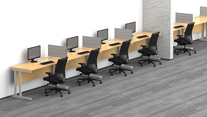 escritorio secretarial para oficina mesas de trabajo básicas con patas metálicas y mamparas de aluminio
