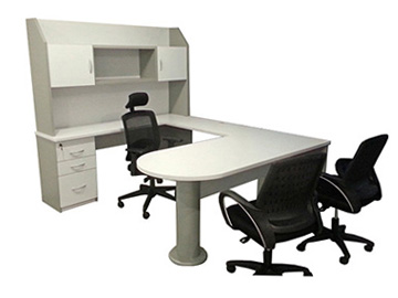 escritorios ejecutivos para oficina con credenza lateral y librero de sobreponer con cilindro metalico