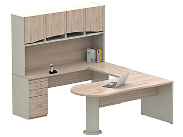 escritorios ejecutivos para oficina con escritorio tipo peninsula y cilindro metalico y librero de sobreponer