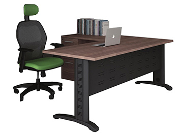 escritorios ejecutivos para oficina en ecuadra con estructura metalica negra nogal neo