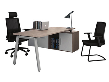 escritorios ejecutivos para oficina recto con credenza lateral nogal con gris
