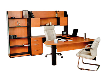 escritorios ejecutivos para oficina tipo peninsula con librero abierto con entrepaños