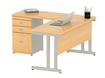 escritorios secretariales para oficina en forma de escuadra con patas metalicas y lateral con cajones
