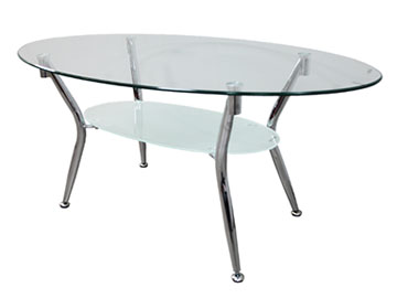 mesa de centro para oficina de cristal templado y patas cromadas