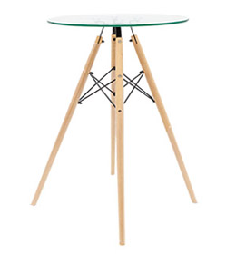 mesas para restaurante y cafeteria con patas de madera cubierta de cristal