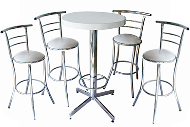 mesas y sillas para restaurante con sillas altas