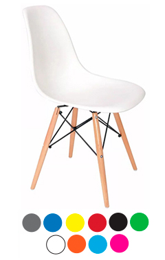 silla con patas de madera estilo eames color blanco rosa
