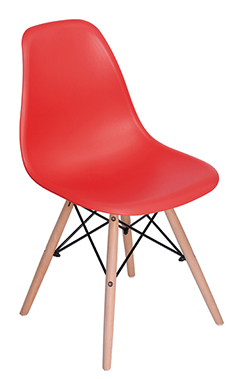 silla con patas de madera estilo eames color rojo