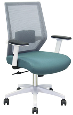 silla ejecutiva económica respaldo bajo en color blanco con cabecera y mecanismo reclinable y pistón neumático