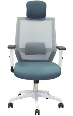 silla ejecutiva económica en color blanco con cabecera y mecanismo reclinable y pistón neumático