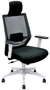 silla ejecutiva económica en color blanco con cabecera y mecanismo reclinable y pistón neumático