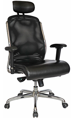 silla ejecutiva para director tapizada en piel con brazos de aluminio acojinados y mecanismo reclinable