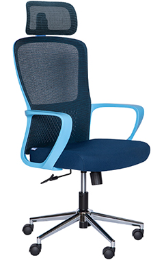 silla ejecutiva para oficina suecia color azul con descansa brazos fijos y mecanismo reclibable basculante