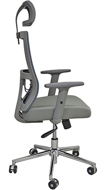 sillas ejecutivas para oficina en color gris oxford con cabecera y respaldo tapizado en malla color gris oxford