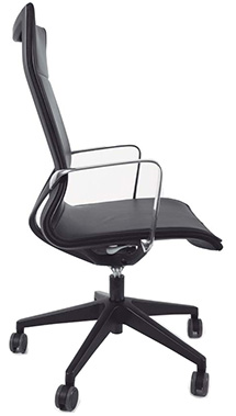 silla ejecutiva respaldo alto tapizada en piel genuina y descansa brazos de aluminio pulido