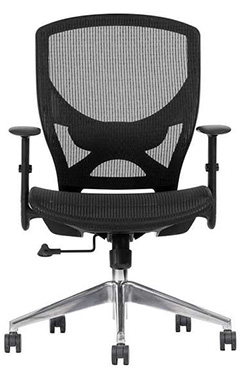 silla semi ejecutiva con asiento y respaldo tapizado de malla koreana con mecanismo reclinable y base de cinco puntas de aluminio pulido