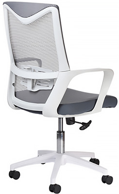 sillas operativas económicas con mecanismo reclinable y ajuste de altura por medio de pistón neumático de gas en color blanco gris con diseño moderno