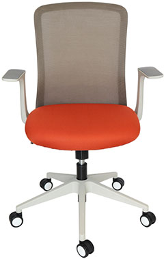sillas operativas para oficina blancas con mecanismo reclinable y respaldo tapizado en malla color gris con descansa brazos fijos de polipropileno 