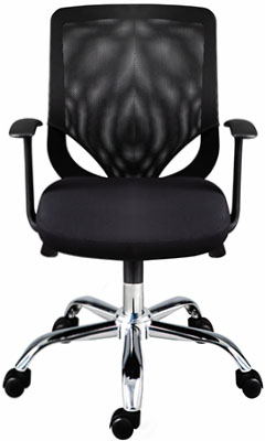 sillas operativas para oficina reclinables con base metálica cromada y mecanismo reclinable y respaldo tapizado en malla iron 