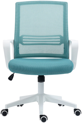 sillas secretariales giratorias con respaldo tapizado en malla color verde y azul 
