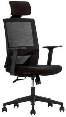 sillas ejecutivas para oficina en color gris con cabecera y base metálica cromada