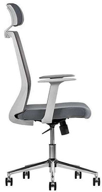 sillas ejecutivas para oficina en color gris con cabecera y base metálica cromada y mecanismo reclinable