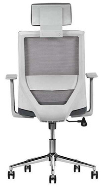 sillas ejecutivas para oficina en color gris con cabecera y base metálica cromada y tela color gris